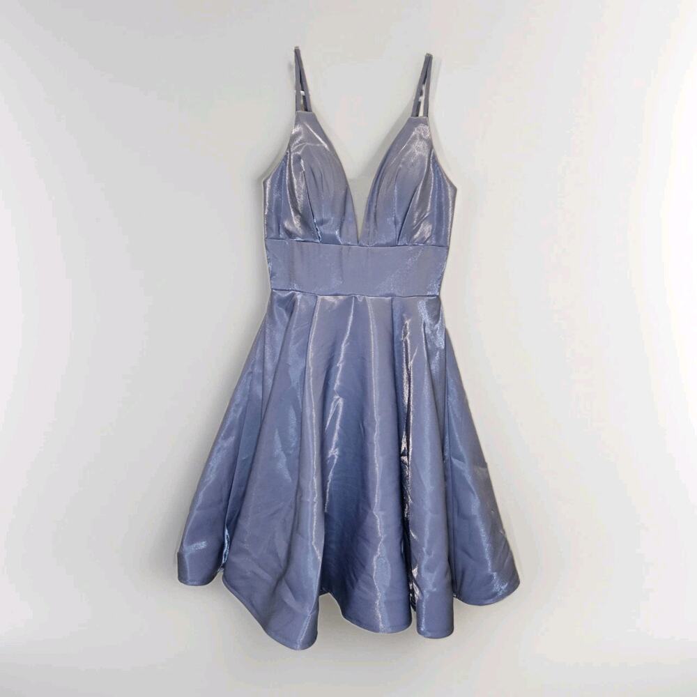 Ava Presley Purple Blue Shimmer V-Neck Strappy Back Swing Dress Sz 2 Homecoming